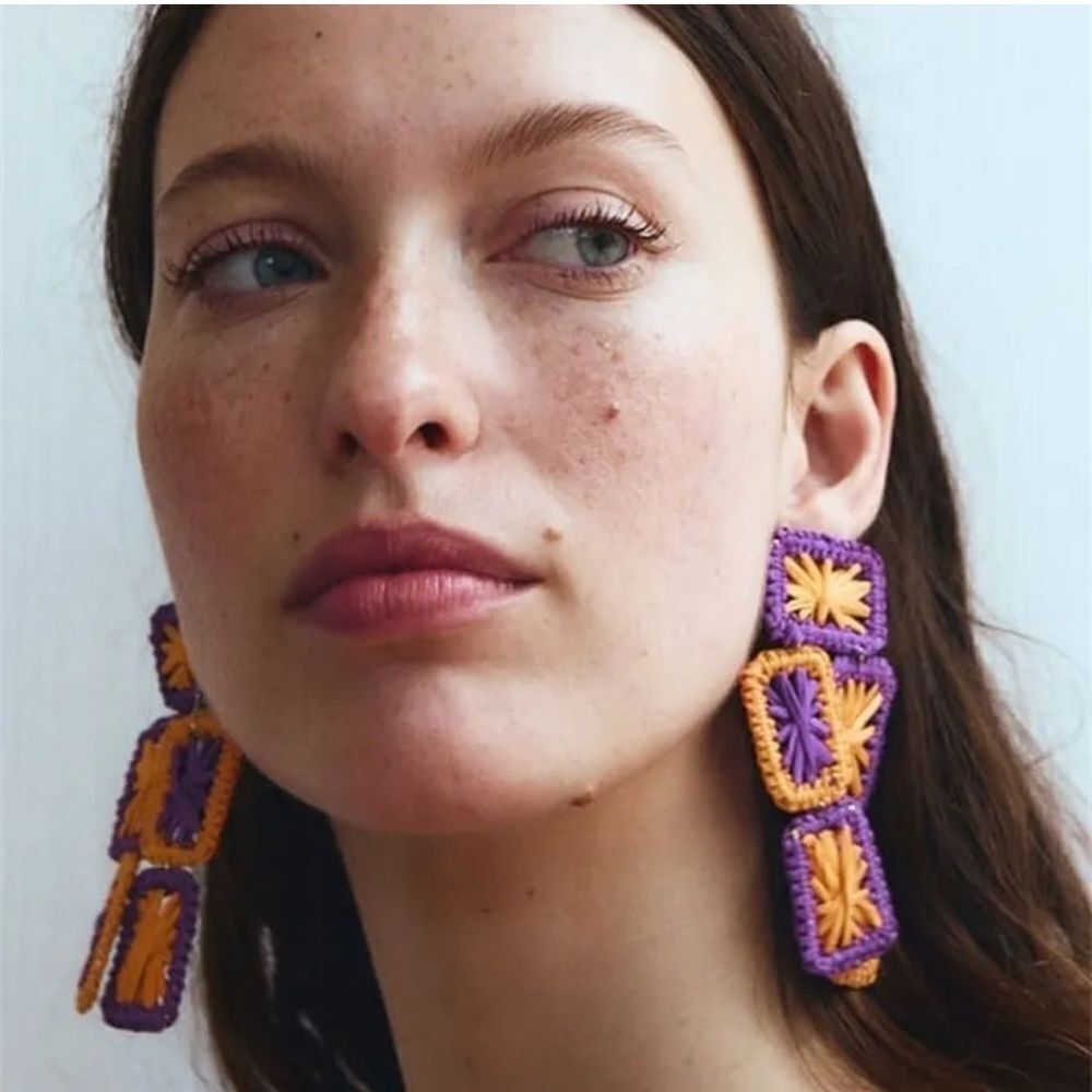 Zara colorful woven raffia earrings